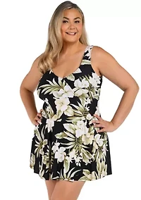 Plus Maxine Island Greenery Surplice Swim Dress