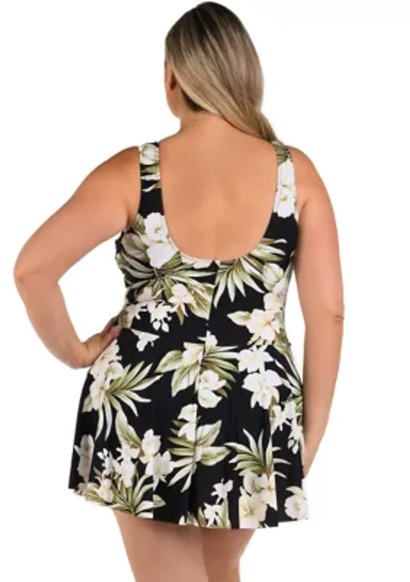 Plus Maxine Island Greenery Surplice Swim Dress