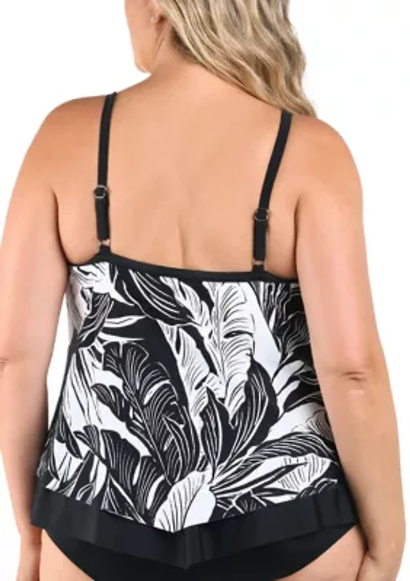 Plus Nigh Tropics Flutter Tankini Sim Top