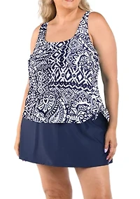 Plus Island Bohemia Tie Side Skirtini Swimdress