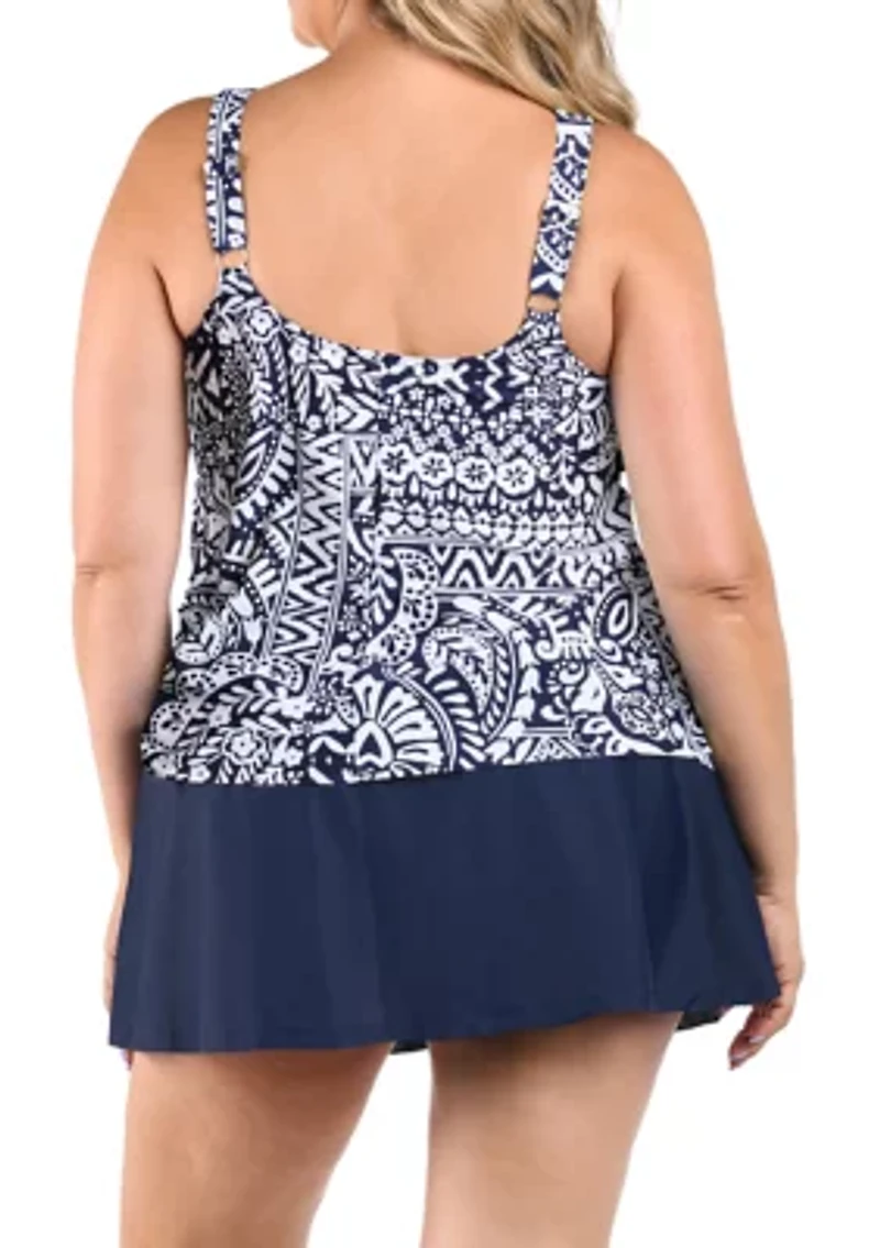 Plus Island Bohemia Tie Side Skirtini Swimdress