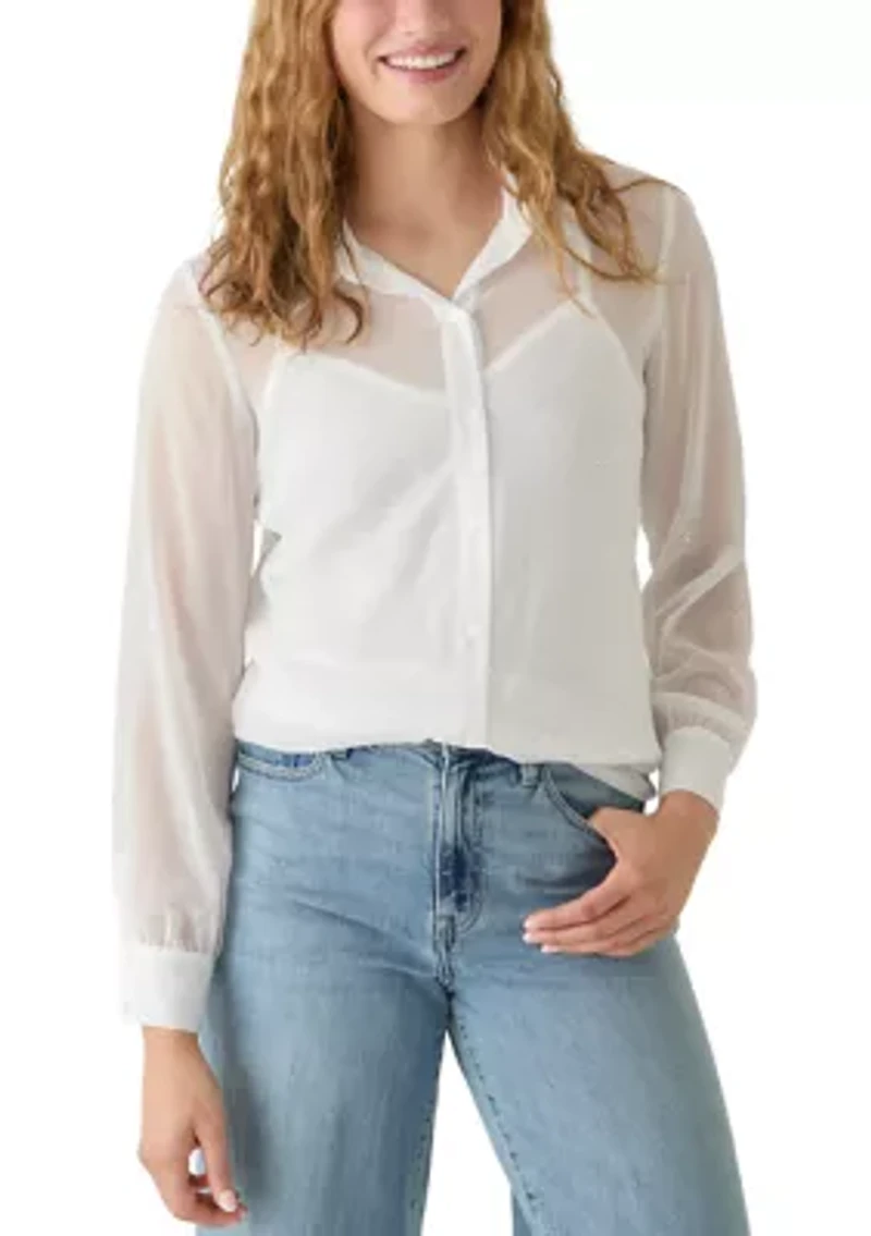 Women's Chiffon Woven Button Down Shirt