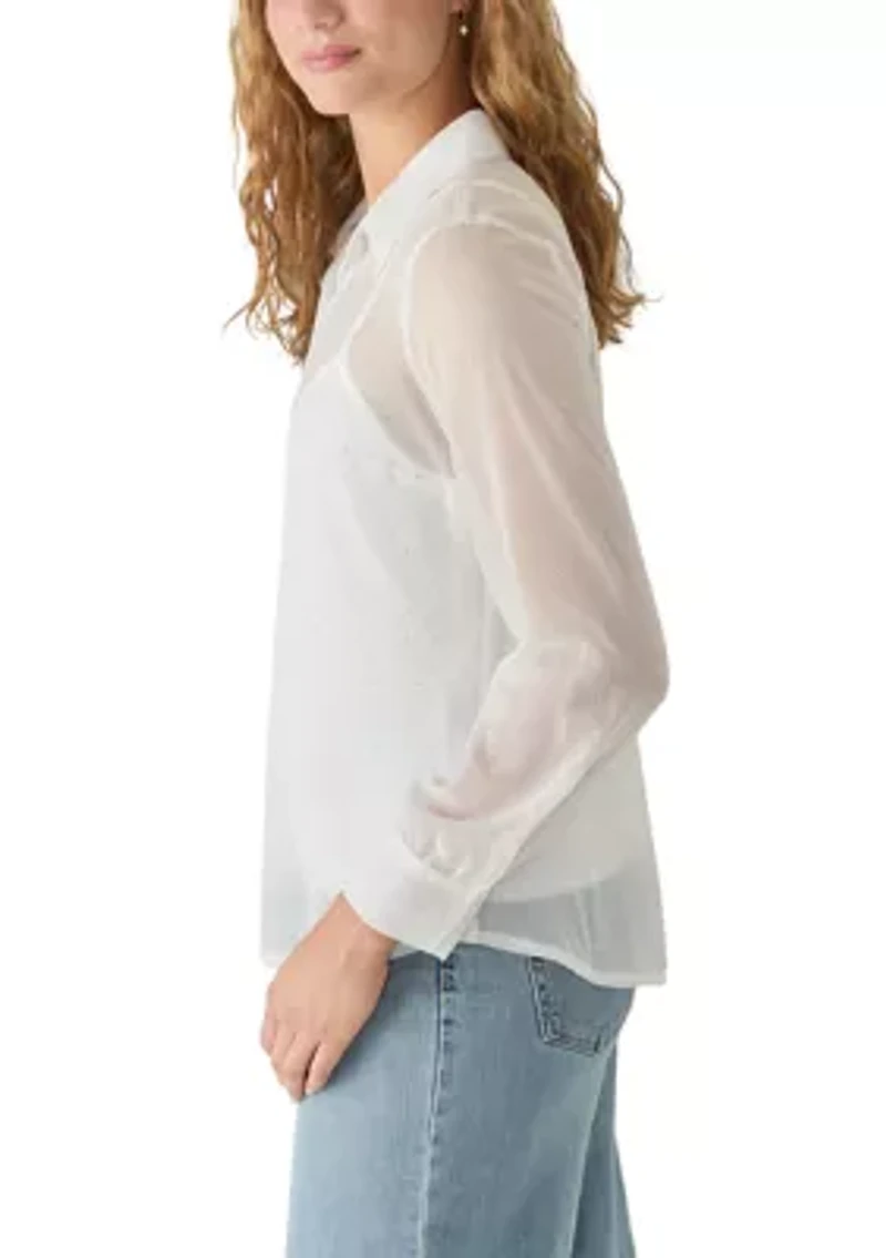 Women's Chiffon Woven Button Down Shirt