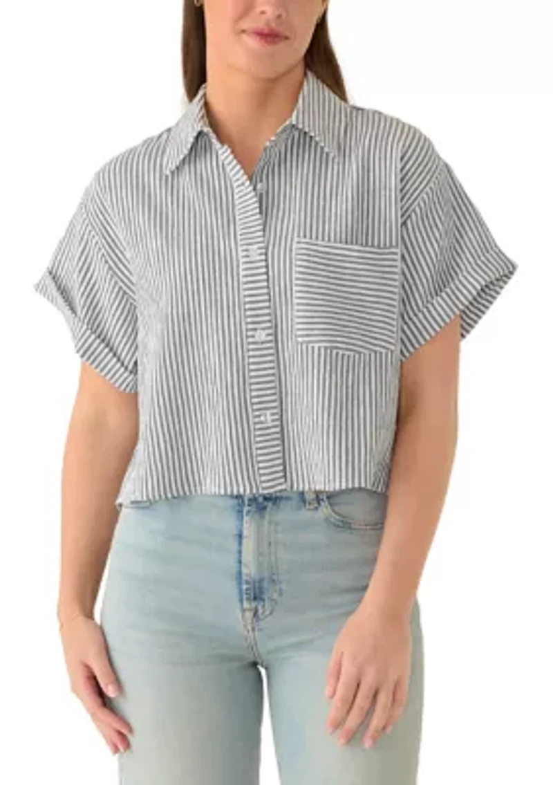 Women's Striped Short Sleeve Button Up Shirt