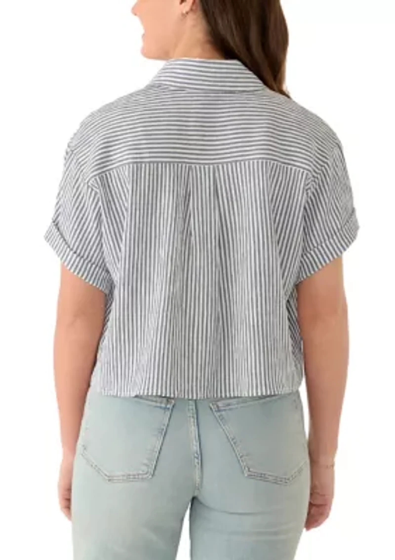 Women's Striped Short Sleeve Button Up Shirt