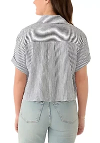 Women's Striped Short Sleeve Button Up Shirt