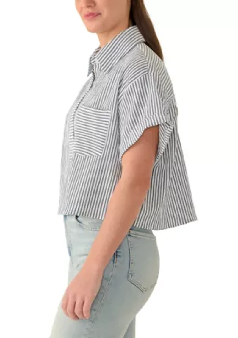 Women's Striped Short Sleeve Button Up Shirt