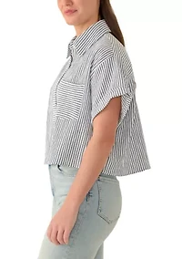 Women's Striped Short Sleeve Button Up Shirt