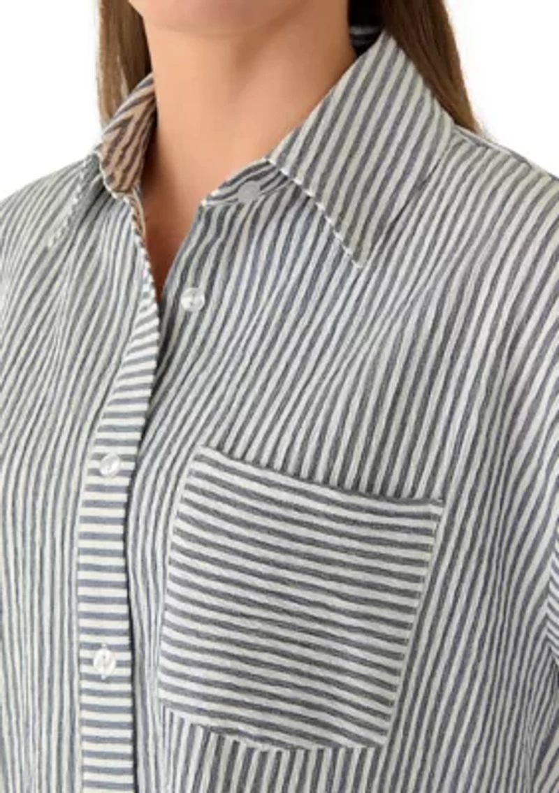 Women's Striped Short Sleeve Button Up Shirt