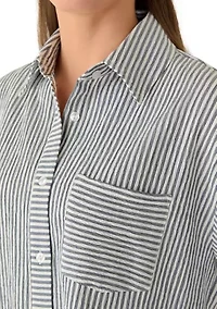 Women's Striped Short Sleeve Button Up Shirt