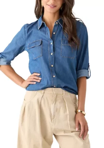 Portofino 3/4 Sleeve Woven Denim Top