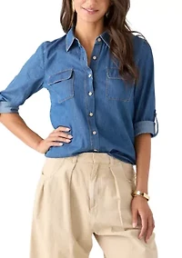 Portofino 3/4 Sleeve Woven Denim Top