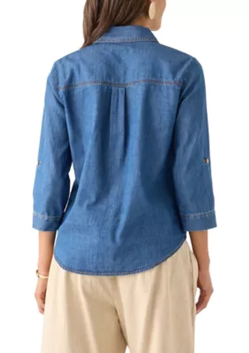 Portofino 3/4 Sleeve Woven Denim Top