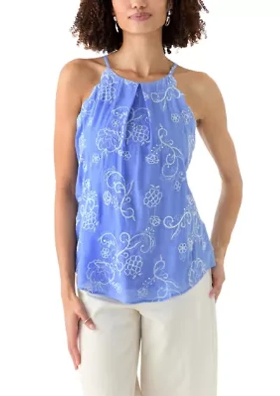 Women's Sleeveless Embroidered Scalloped Edge Trap Top