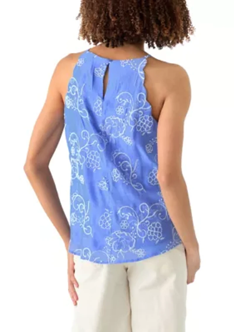 Women's Sleeveless Embroidered Scalloped Edge Trap Top