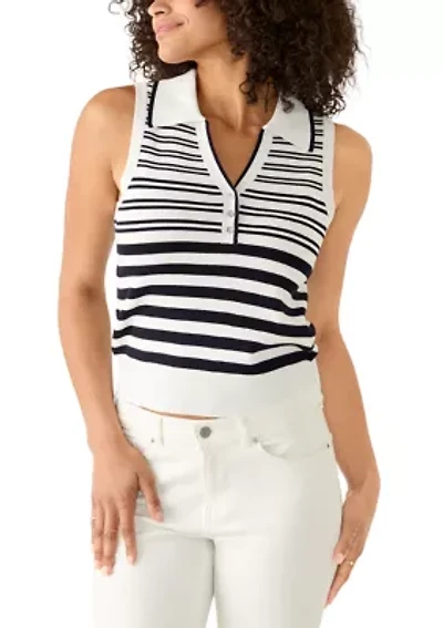 Women's Sleeveless Collared Striped Knit Top