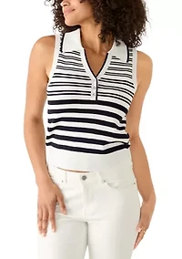 Women's Sleeveless Collared Striped Knit Top
