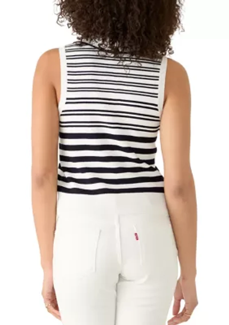 Women's Sleeveless Collared Striped Knit Top