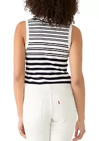 Women's Sleeveless Collared Striped Knit Top