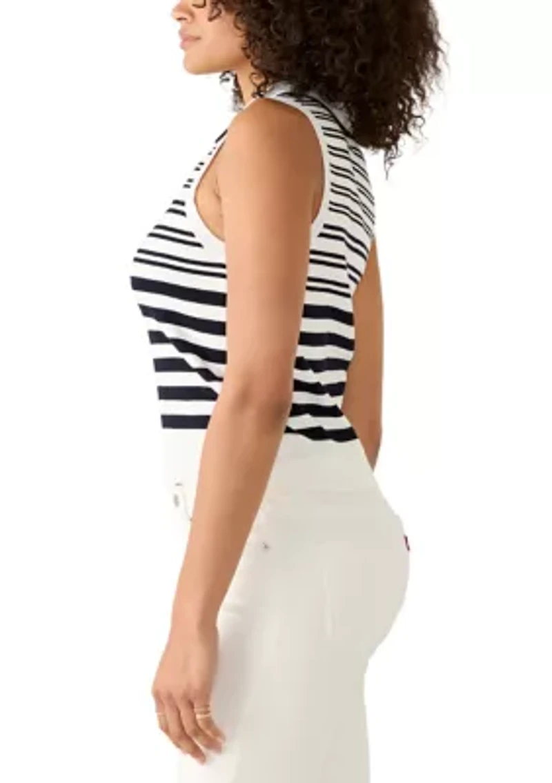 Women's Sleeveless Collared Striped Knit Top