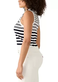 Women's Sleeveless Collared Striped Knit Top