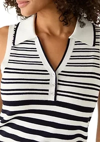 Women's Sleeveless Collared Striped Knit Top