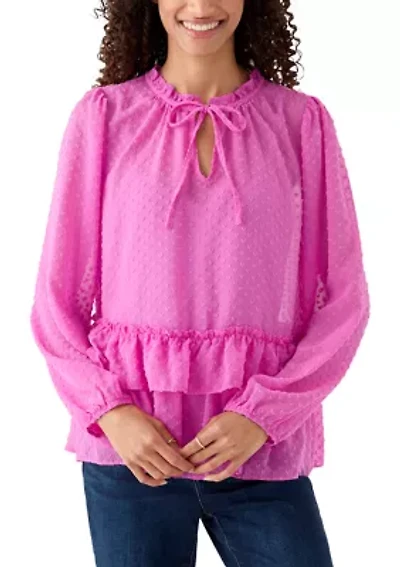 Women's Pink Heart Printed Flowy Blouse