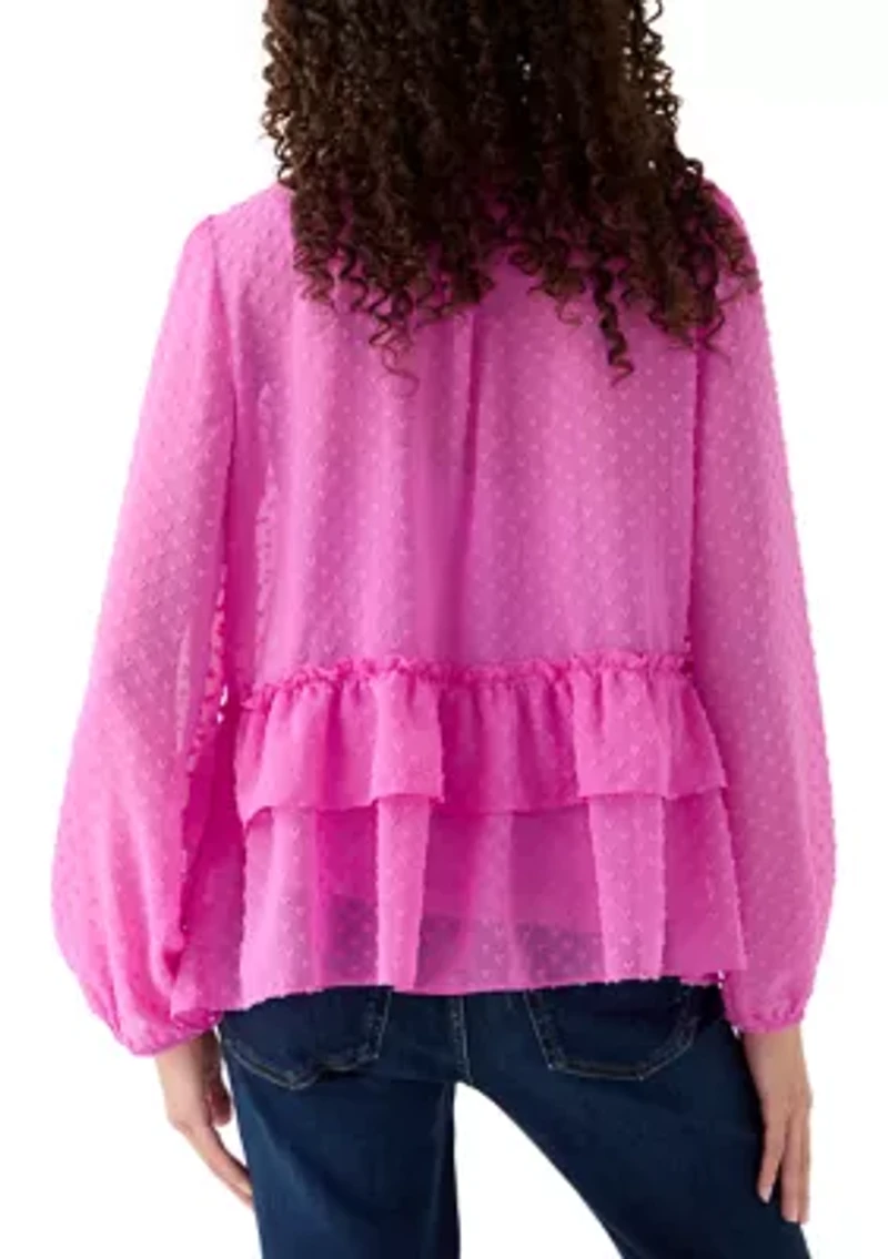 Women's Pink Heart Printed Flowy Blouse