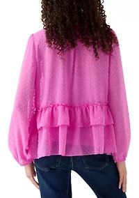 Women's Pink Heart Printed Flowy Blouse