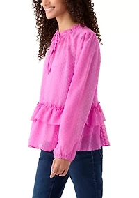 Women's Pink Heart Printed Flowy Blouse