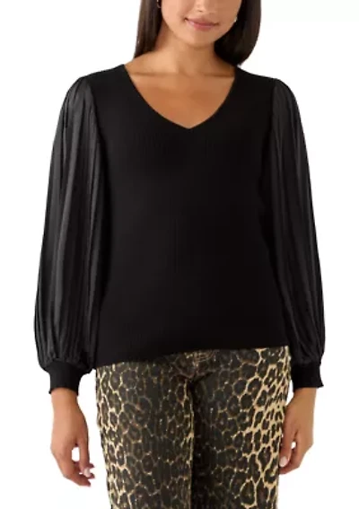 Women's Mixed Material Knit Blouse