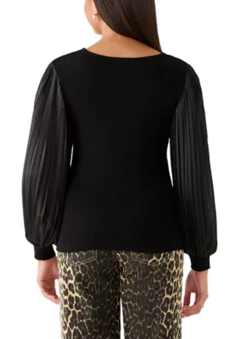 Women's Mixed Material Knit Blouse