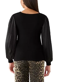Women's Mixed Material Knit Blouse