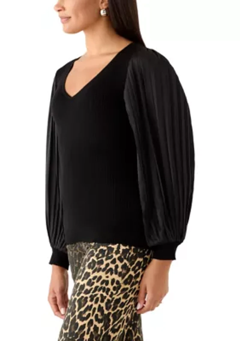 Women's Mixed Material Knit Blouse