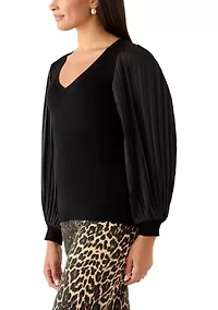 Women's Mixed Material Knit Blouse
