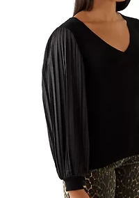 Women's Mixed Material Knit Blouse