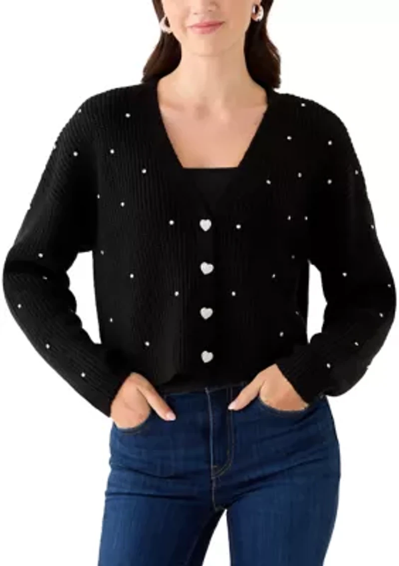Women's V-Neck Cardigan with Rhinestones