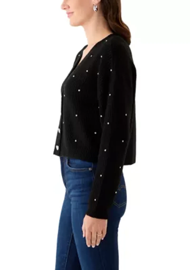 Women's V-Neck Cardigan with Rhinestones