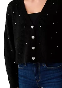 Women's V-Neck Cardigan with Rhinestones