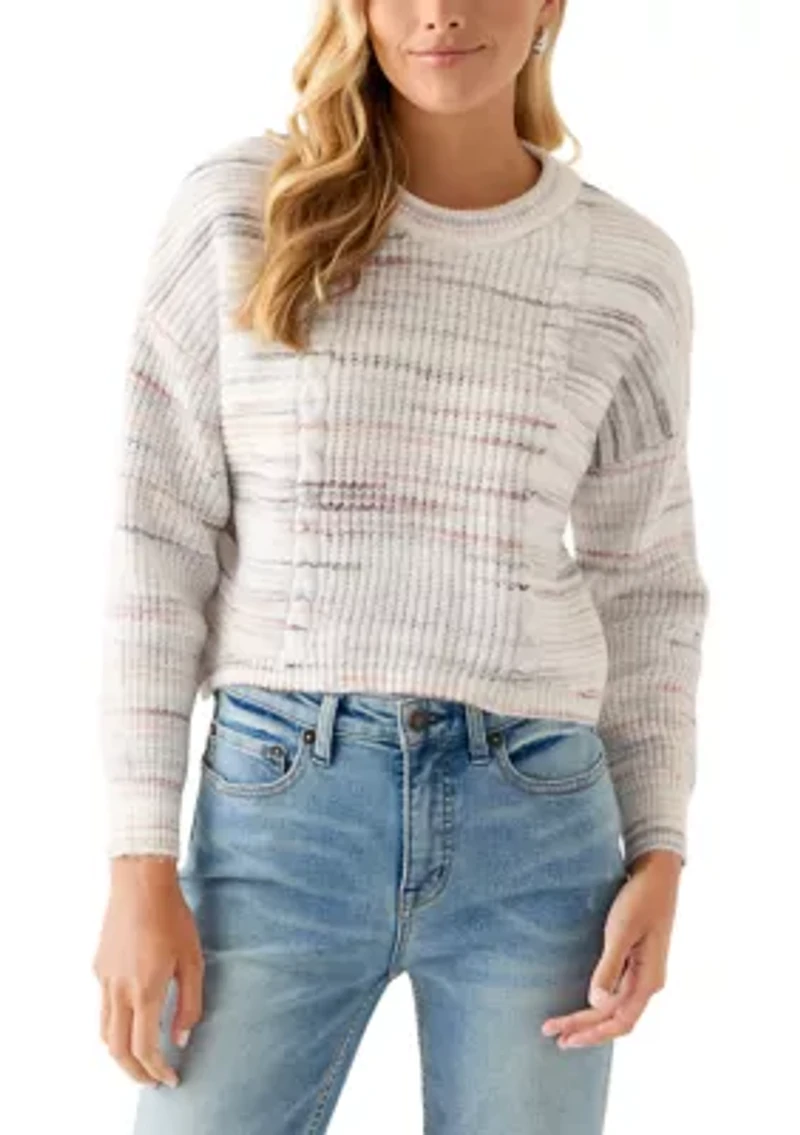 Women's Striped Cropped Cable Sweater