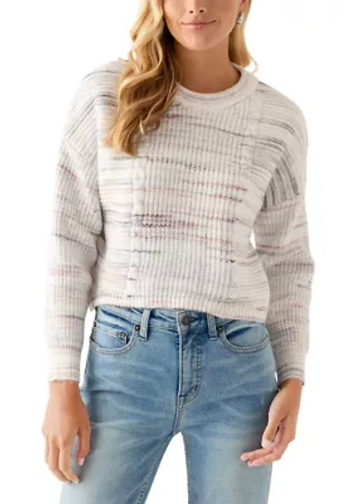 Women's Striped Cropped Cable Sweater