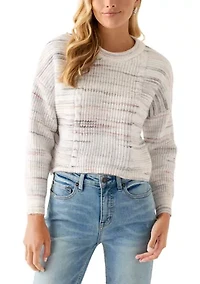 Women's Striped Cropped Cable Sweater
