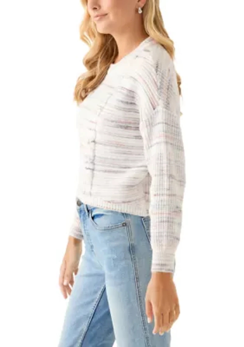 Women's Striped Cropped Cable Sweater