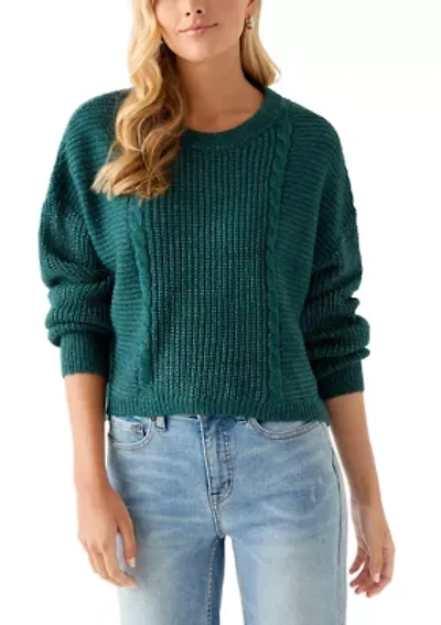 Women's Cropped Crew Neck Cable Sweater
