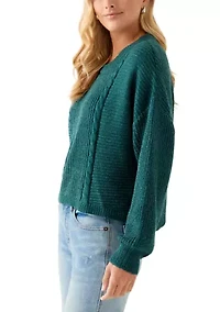 Women's Cropped Crew Neck Cable Sweater