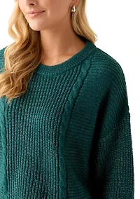 Women's Cropped Crew Neck Cable Sweater