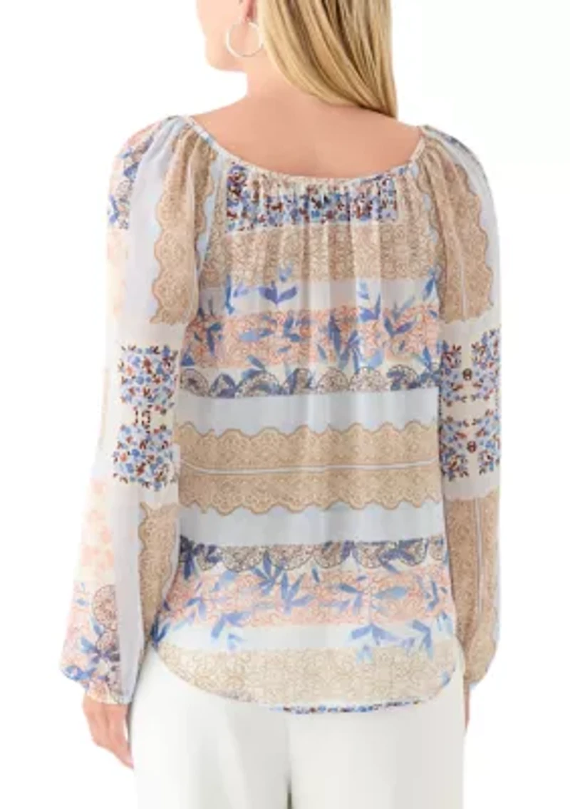 Women's Floral Print Peasant Top