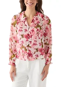 Women's Printed Button-Front Floral Blouse