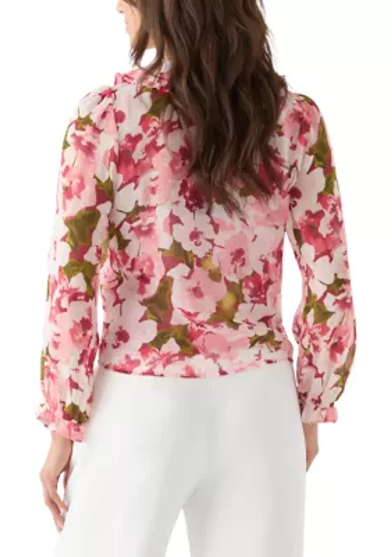 Women's Printed Button-Front Floral Blouse