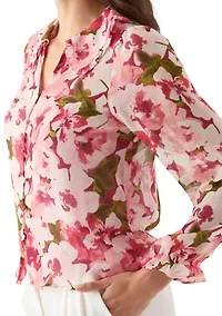 Women's Printed Button-Front Floral Blouse
